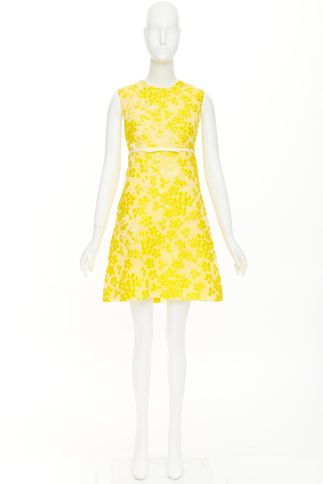 GIAMBATTISTA VALLI silk floral cloque white bead petal mini bow dress IT42 M