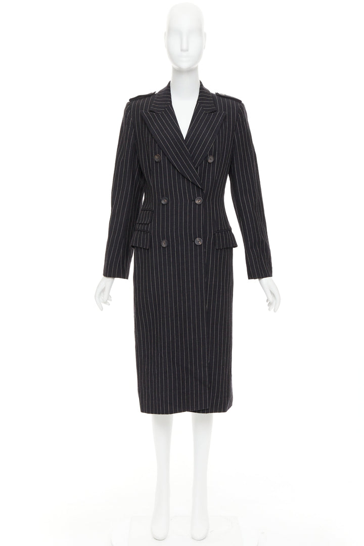 rare GUCCI Tom Ford 1996 Vintage Runway black wool pinstripe overcoat IT42 M