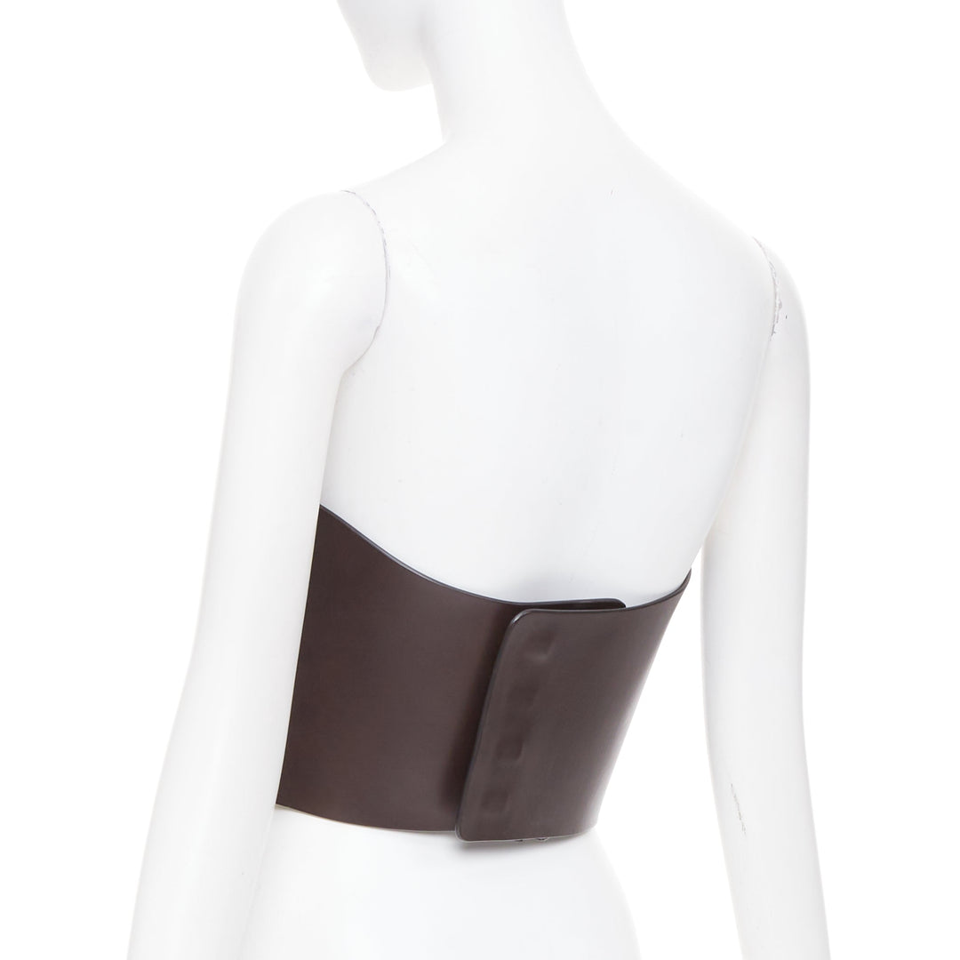 FENDI 2021 Runway brown molded leather curved neckline corset bustier top S