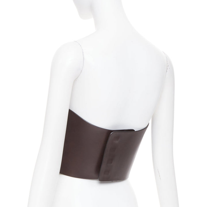FENDI 2021 Runway brown molded leather curved neckline corset bustier top S