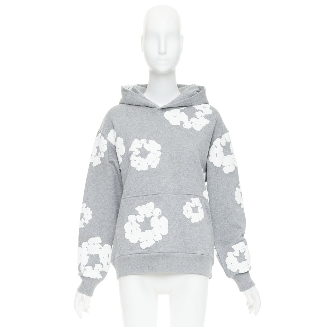 DENIM TEARS Wreath grey cotton white puffy print hoodie pullover S