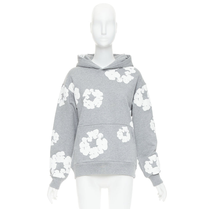 DENIM TEARS Wreath grey cotton white puffy print hoodie pullover S
