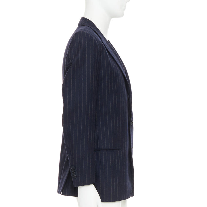 KITON 100% cashmere navy pinstriped double vents blazer jacket IT52 XL