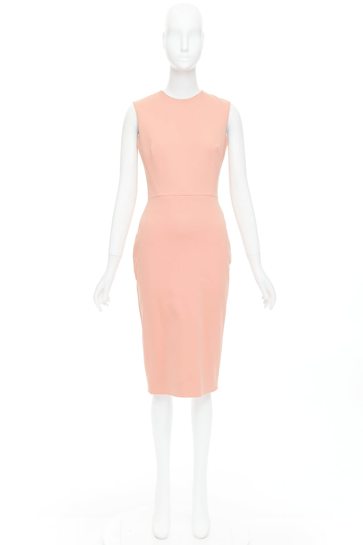 VICTORIA BECKHAM salmon pink cotton blend 2 way zip sheath dress UK10 M