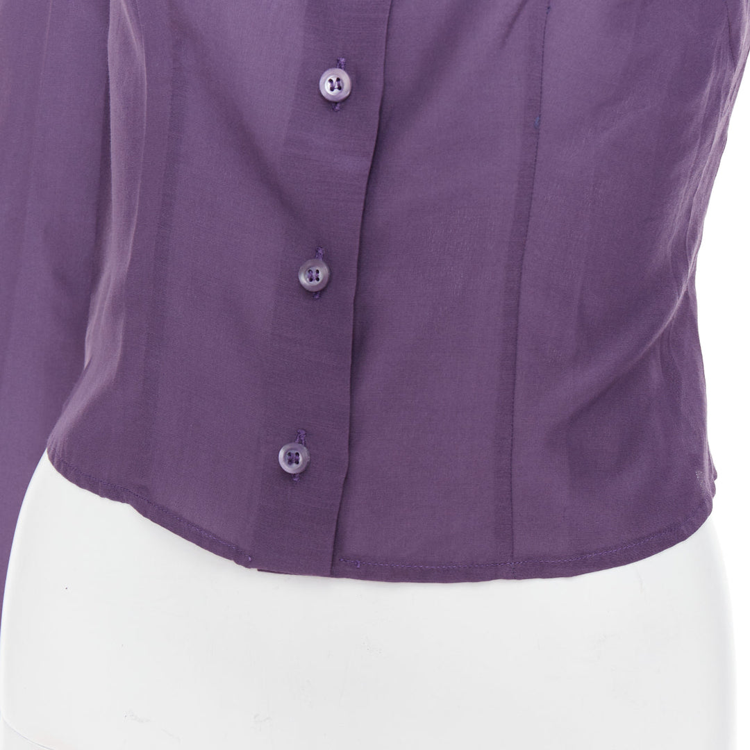 PRADA Vintage 90s purple 100% silk scoop neck ruched sleeves shirt IT38 XS