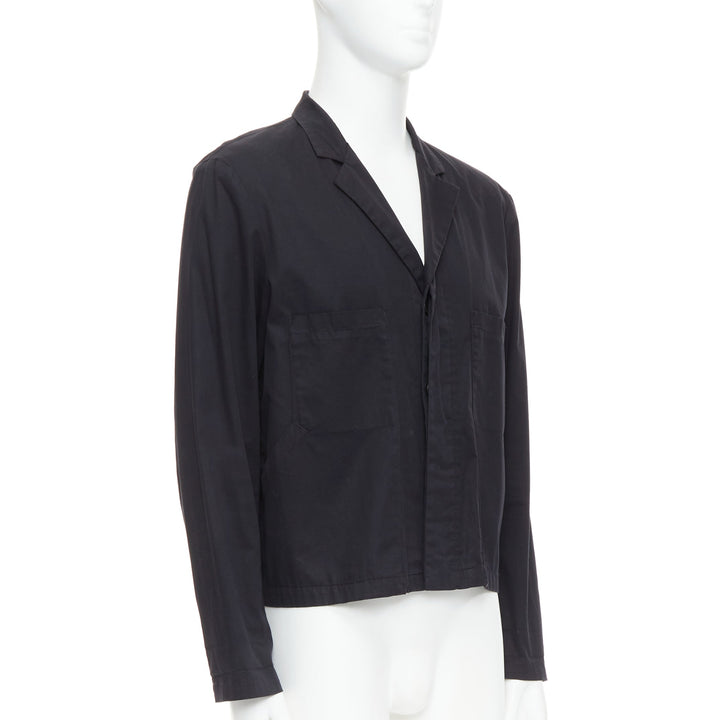 RAF SIMONS RAF black cotton blend hidden collar stand ruched blazer IT50 L