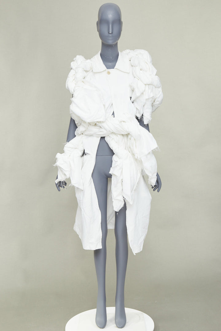 rare COMME DES GARCONS 2019 Runway white frayed cotton knotted bundle jacket XS