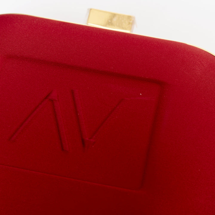 ALEXANDRE VAUTHIER red silk satin logo embossed gold chain oval clutch Lady Gaga