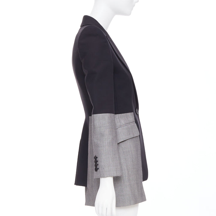 ALEXANDER MCQUEEN 2019 Runway wool silk black grey deconstructed blazer IT36 XXS