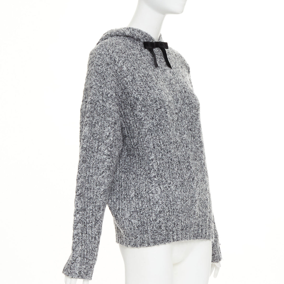 SHUSHU TONG 2024  grey wool blend black velvet ribbon oversized sweater UK6 XS