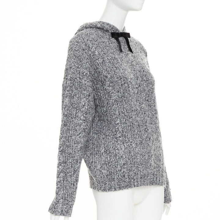 SHUSHU TONG 2024  grey wool blend black velvet ribbon oversized sweater UK6 XS