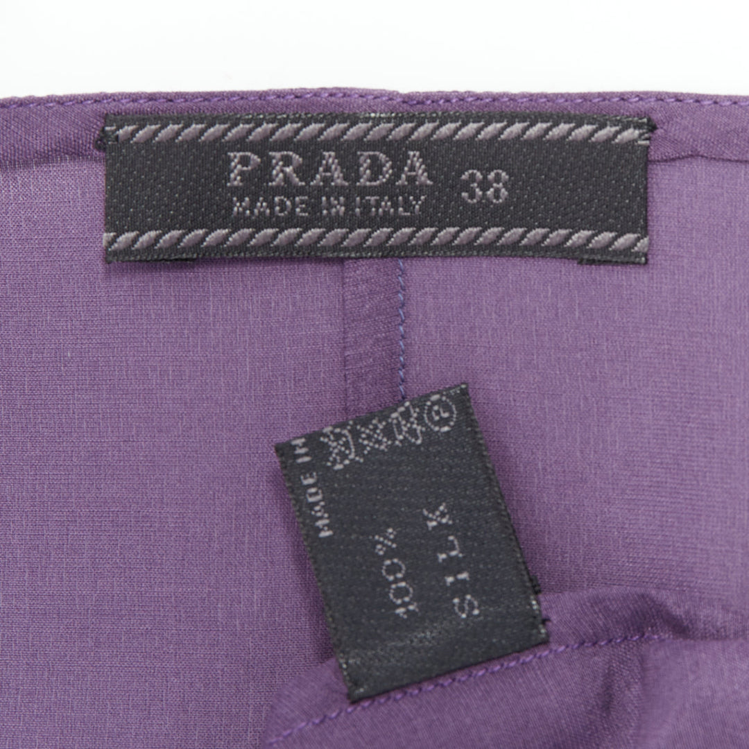 PRADA Vintage 90s purple 100% silk scoop neck ruched sleeves shirt IT38 XS