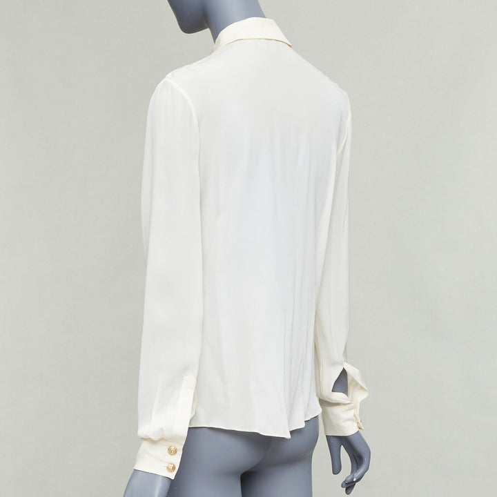 BALMAIN cream 100% silk gold buttons pocketed military blouse FR36 S