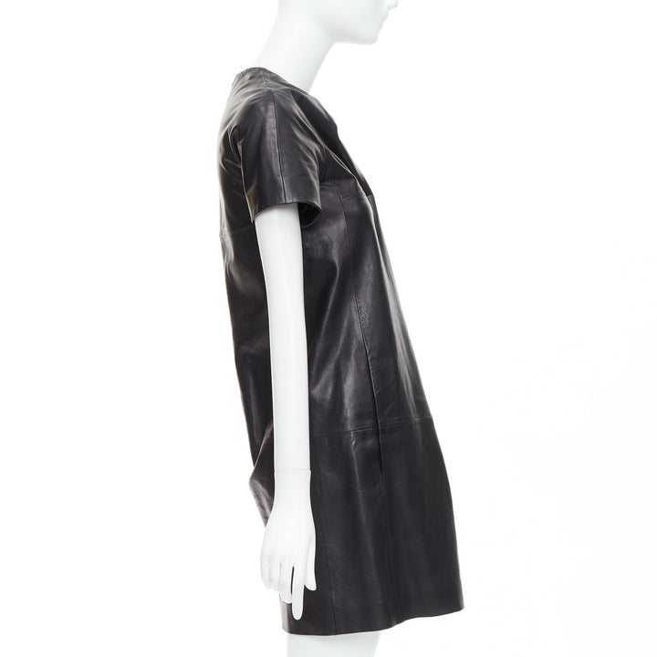 CESARE FABBRI black bow leather silk lined short sleeve dress IT40 S