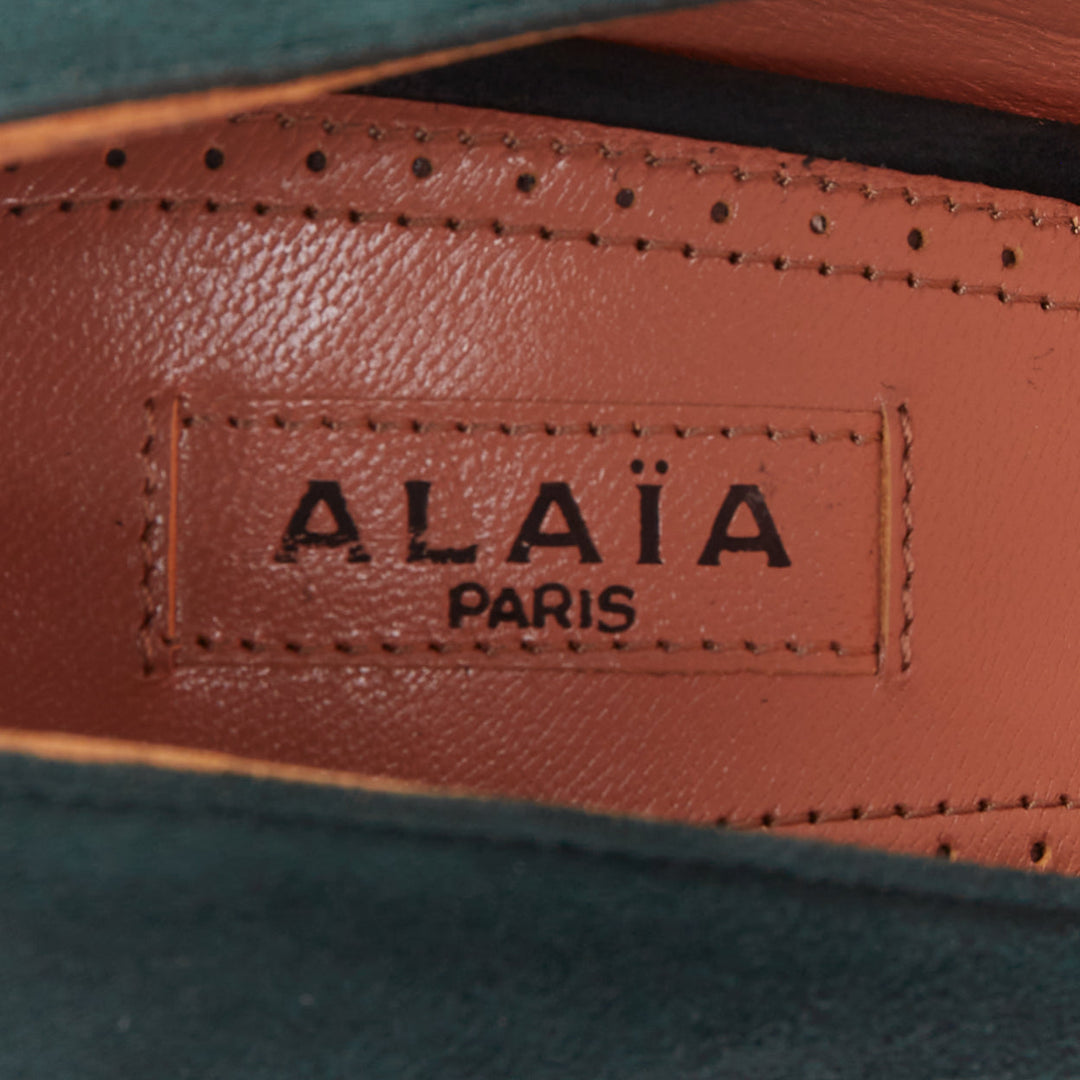 ALAIA forest green suede almond toe platform pumps EU37.5