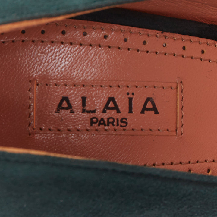 ALAIA forest green suede almond toe platform pumps EU37.5