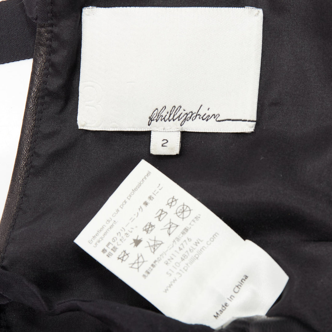 3.1 PHILLIP LIM black leather pocketed slit lace up keyhole mini dress US2 S