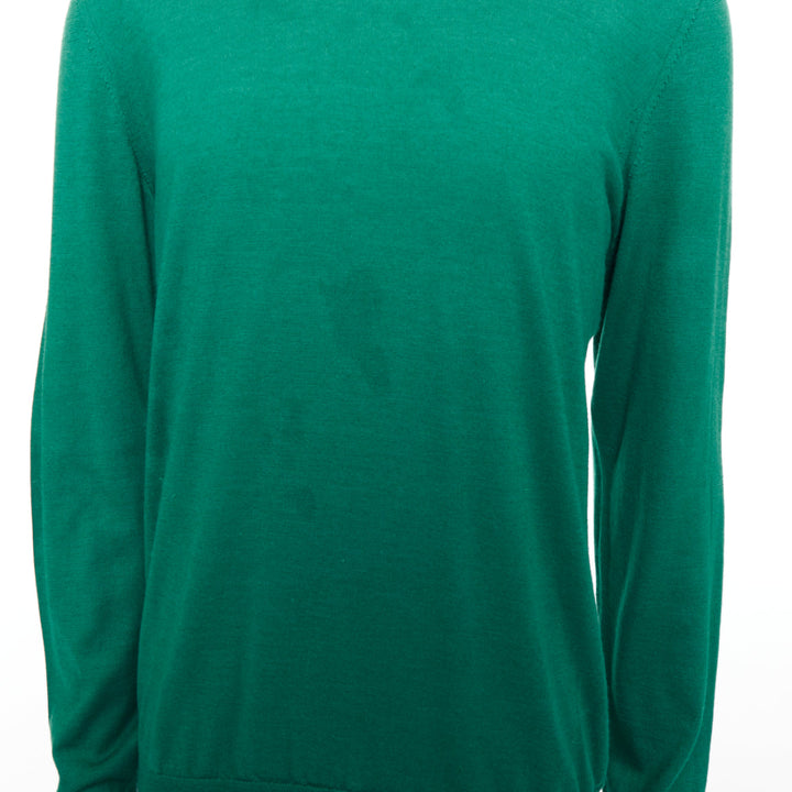 HERMES cashmere silk blend green blue border trompe loeil crewneck sweater