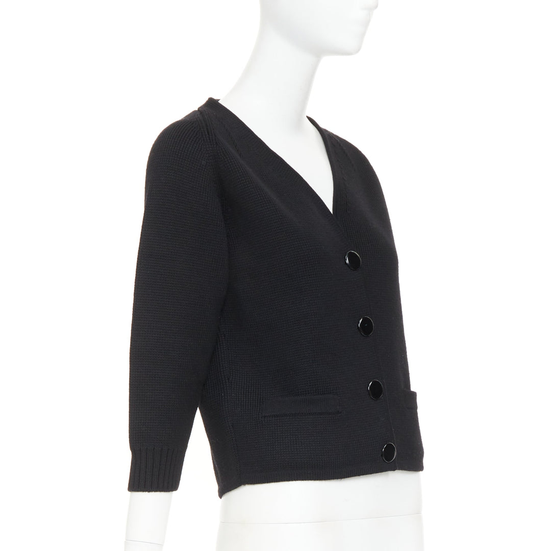 SAINT LAURENT 2014 black heavy knit wool round buttons raglan sleeves cardigan M