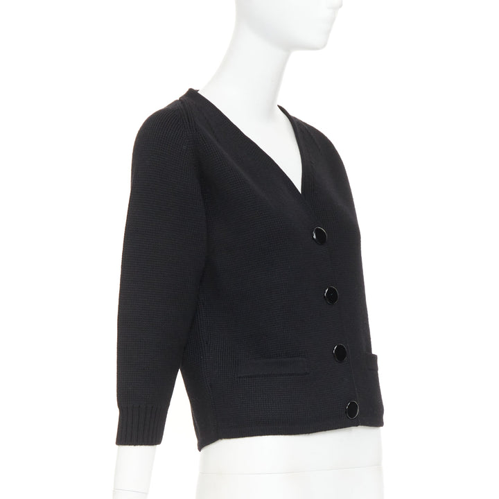 SAINT LAURENT 2014 black heavy knit wool round buttons raglan sleeves cardigan M