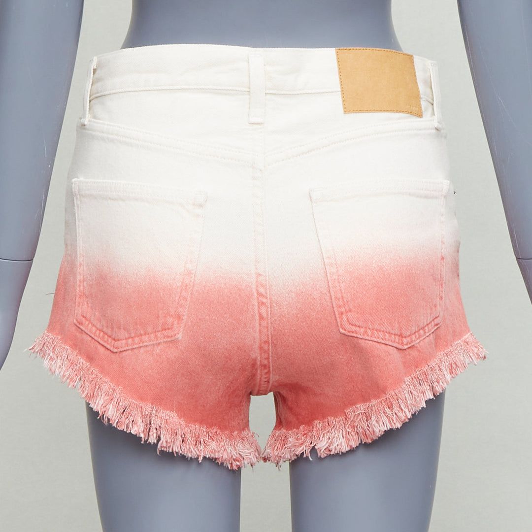 ALANUI 2024 Papaya pink ombre dip dye cream frayed denim shorts 25"