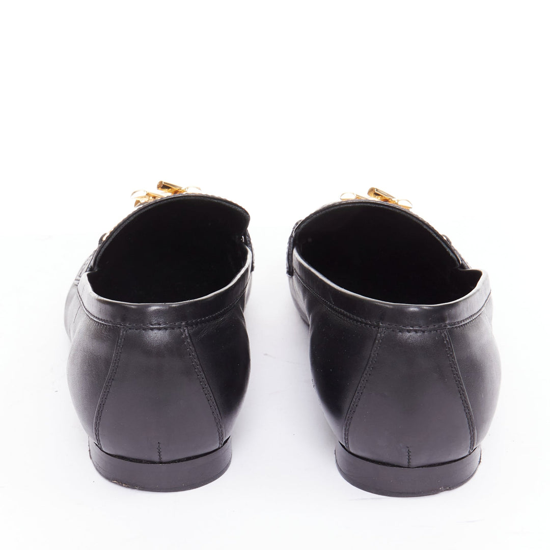 LOUIS VUITTON Upper Case flat black lambskin gold LV bar flat loafers EU36.5
