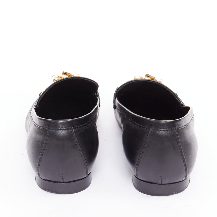 LOUIS VUITTON Upper Case flat black lambskin gold LV bar flat loafers EU36.5