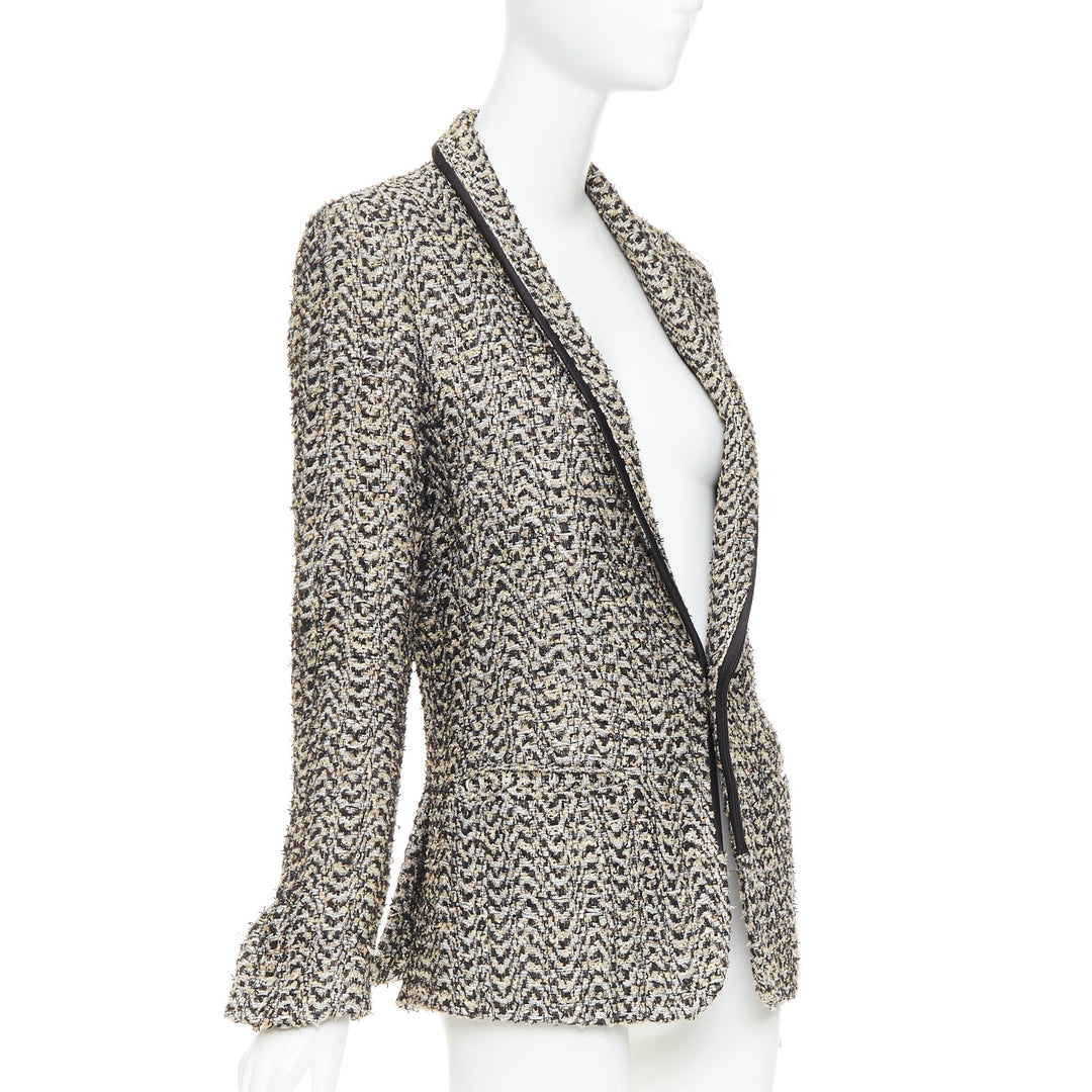 HAIDER ACKERMANN metallic gold chevron tweed shawl collar blazer jacket FR48 M