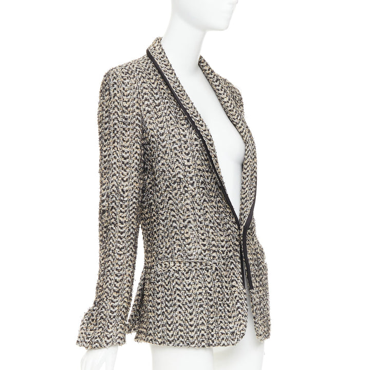 HAIDER ACKERMANN metallic gold chevron tweed shawl collar blazer jacket FR48 M