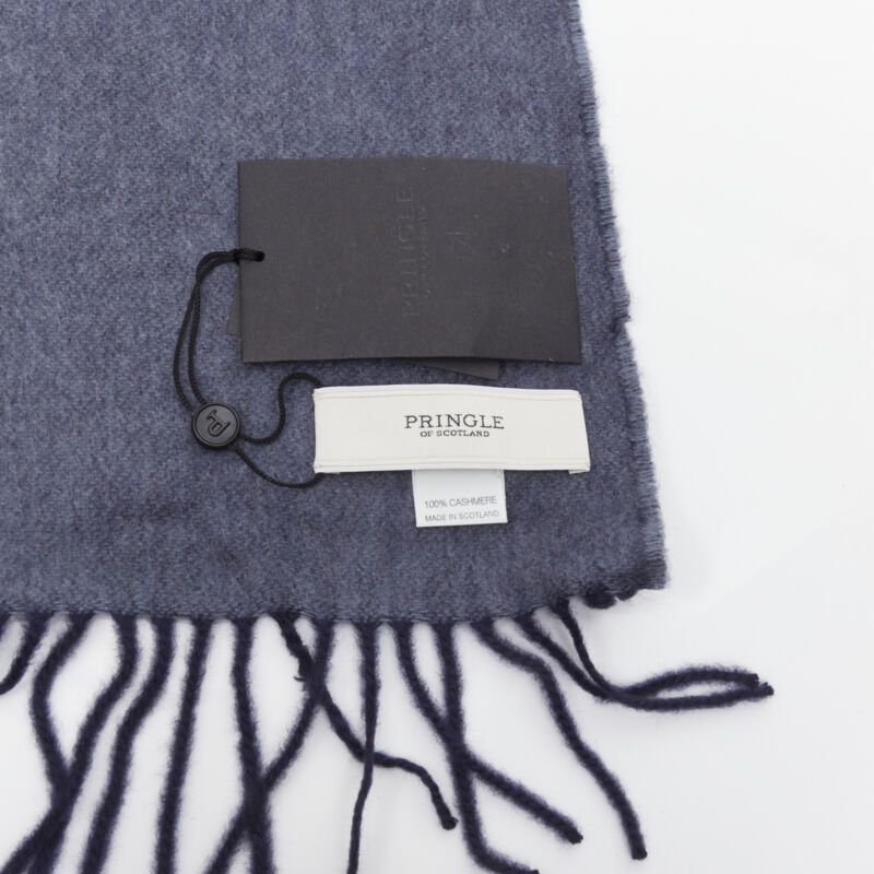 PRINGLE OF SCOTLAND 100% cashmere navy blue tassel fringe scarf