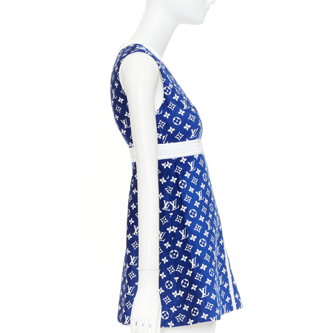 LOUIS VUITTON 2022 RW222W Blue France Monogram jacquard knit A line dress FR36 S