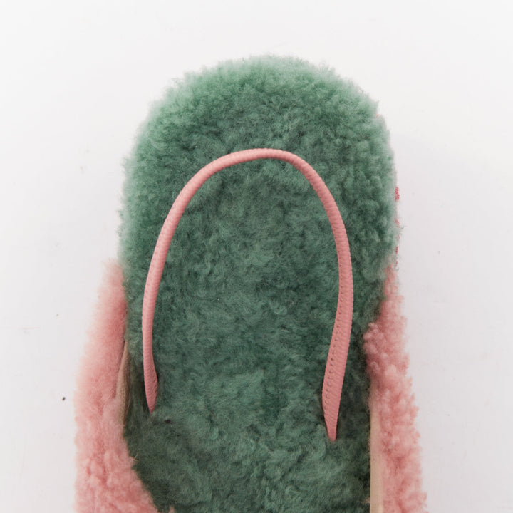 FENDI colorblock pink red green genuine shearling platform slingback mules EU36