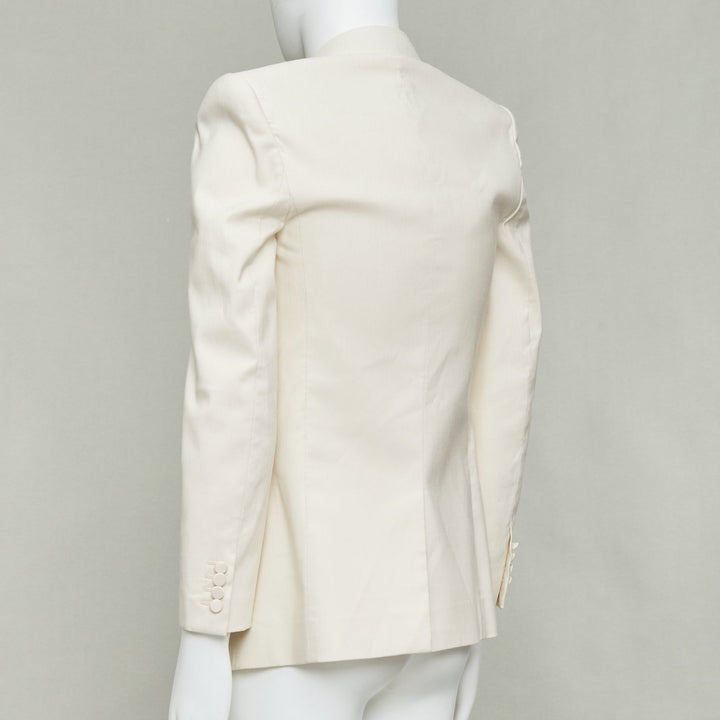 SAINT LAURENT 2023 cream multi silk blend satin lapel tuxedo blazer IT44 XS
