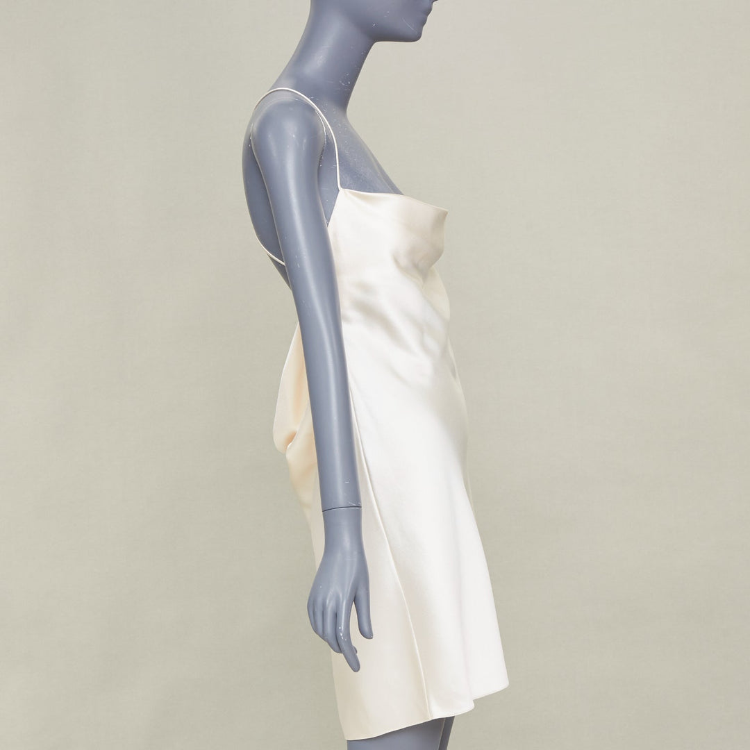SAINT LAURENT 2022 Bridal ivory silk cowl neck open back mini slip dress FR38 M