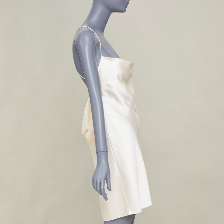 SAINT LAURENT 2022 Bridal ivory silk cowl neck open back mini slip dress FR38 M