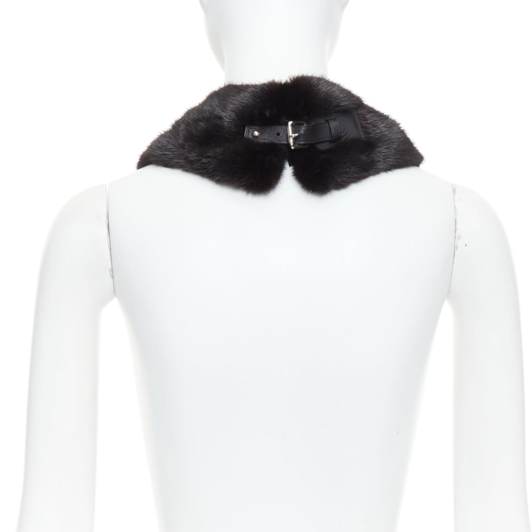 LOUIS VUITTON 2019 brown mink fur LV logo leather silk lined collar scarf
