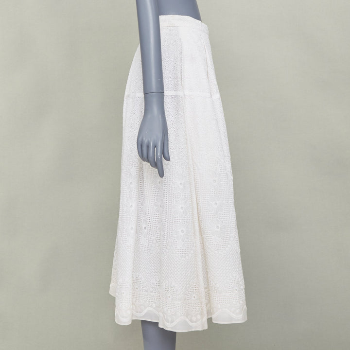 NO. 21 off white 100% silk eyelet embroidered lace slit pleated skirt IT38 XS