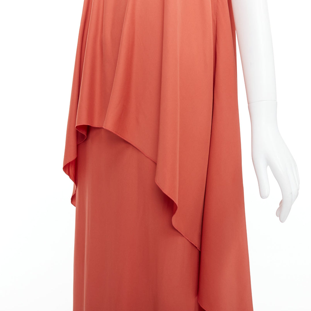 LANVIN 2015 100% silk burnt orange strapless tiered column maxi gown FR36 S