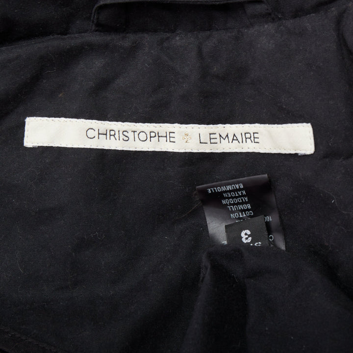 CHRISTOPHE LEMAIRE black cotton hooded cocoon anorak coat Sz 3 L