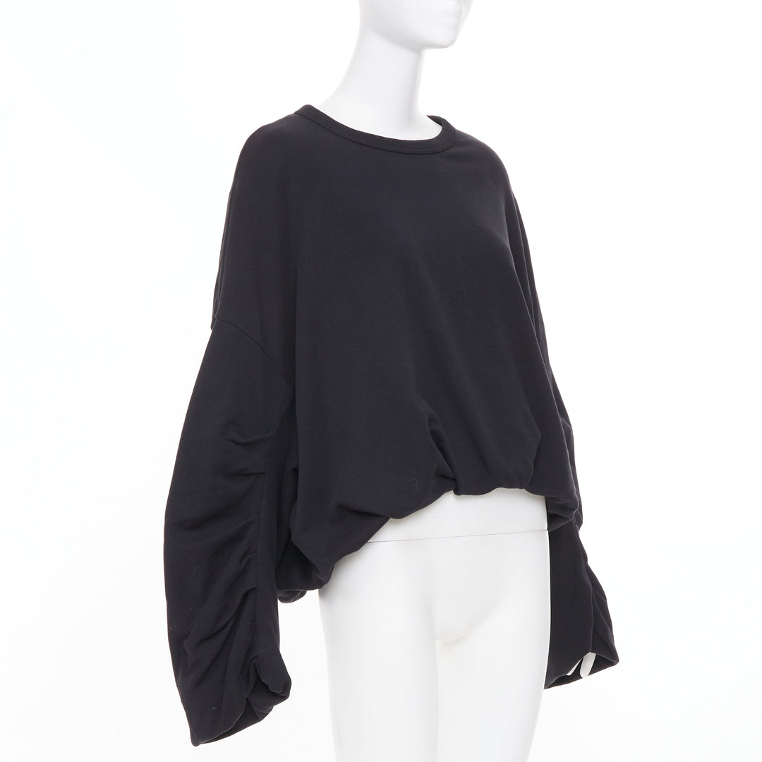 DRIES VAN NOTEN 2023 Hannett black ruched draped bubble hem cotton sweatshirt M