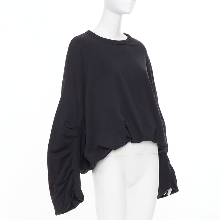 DRIES VAN NOTEN 2023 Hannett black ruched draped bubble hem cotton sweatshirt M
