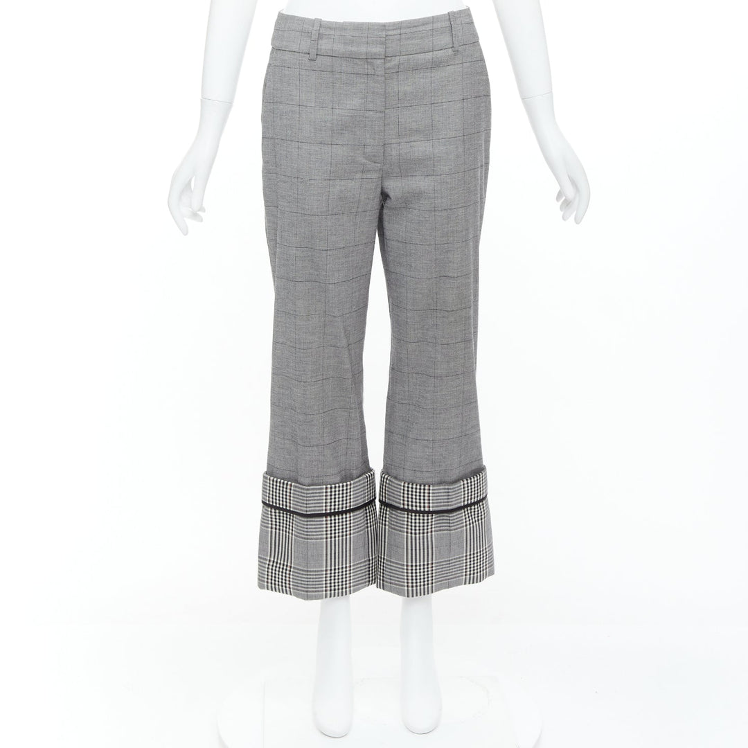 MONSE grey wool  contrast checkered turn up hem trousers US2 S