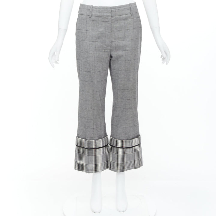 MONSE grey wool  contrast checkered turn up hem trousers US2 S