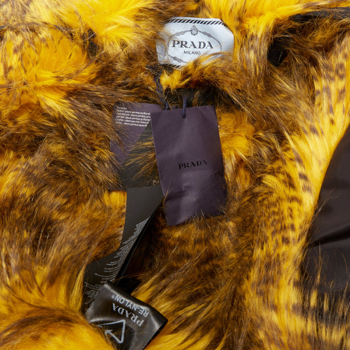 rare PRADA 2021 Raf Simons Runway yellow fur black off shoulder bomber IT38 XS