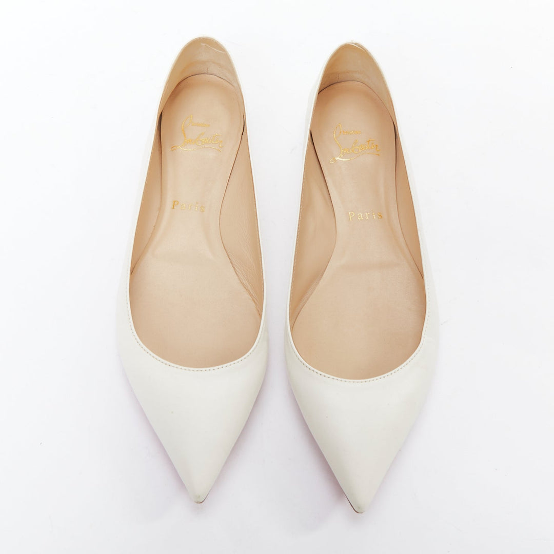 CHRISTIAN LOUBOUTIN off white leather point toe flat shoes EU37.5