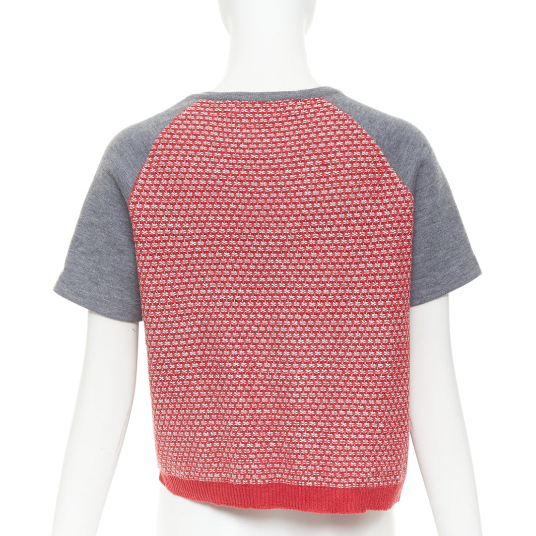 MARNI 2016 grey cotton raglan short sleeve red tweed back crop cardigan IT40 S