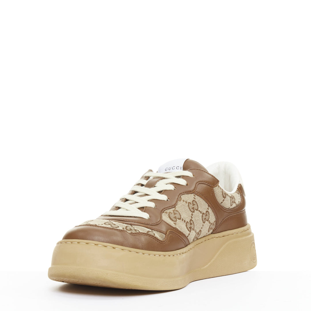 GUCCI brown leather canvas GG monogram logo chunky platform sneaker UK9.5 EU43.5