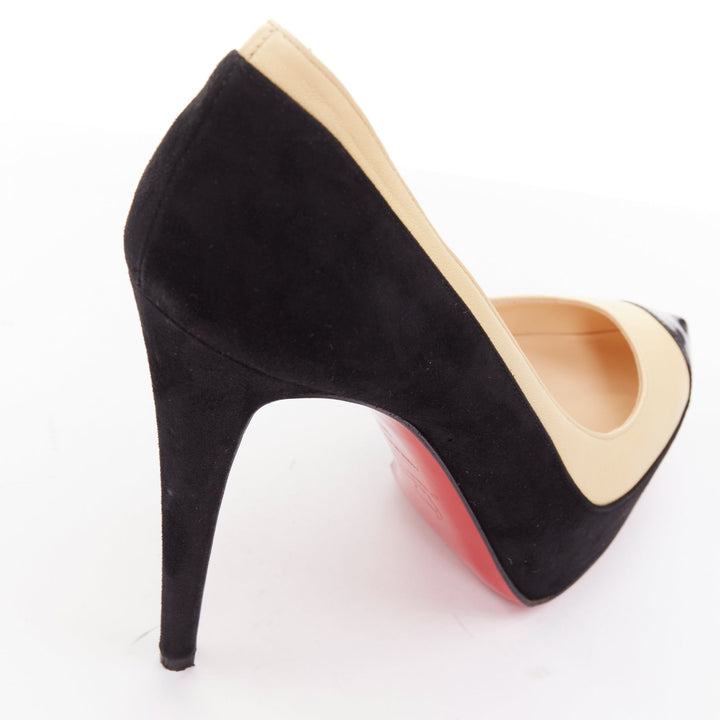 CHRISTIAN LOUBOUTIN Mago 140 black suede nude tri-tone platform pumps EU37