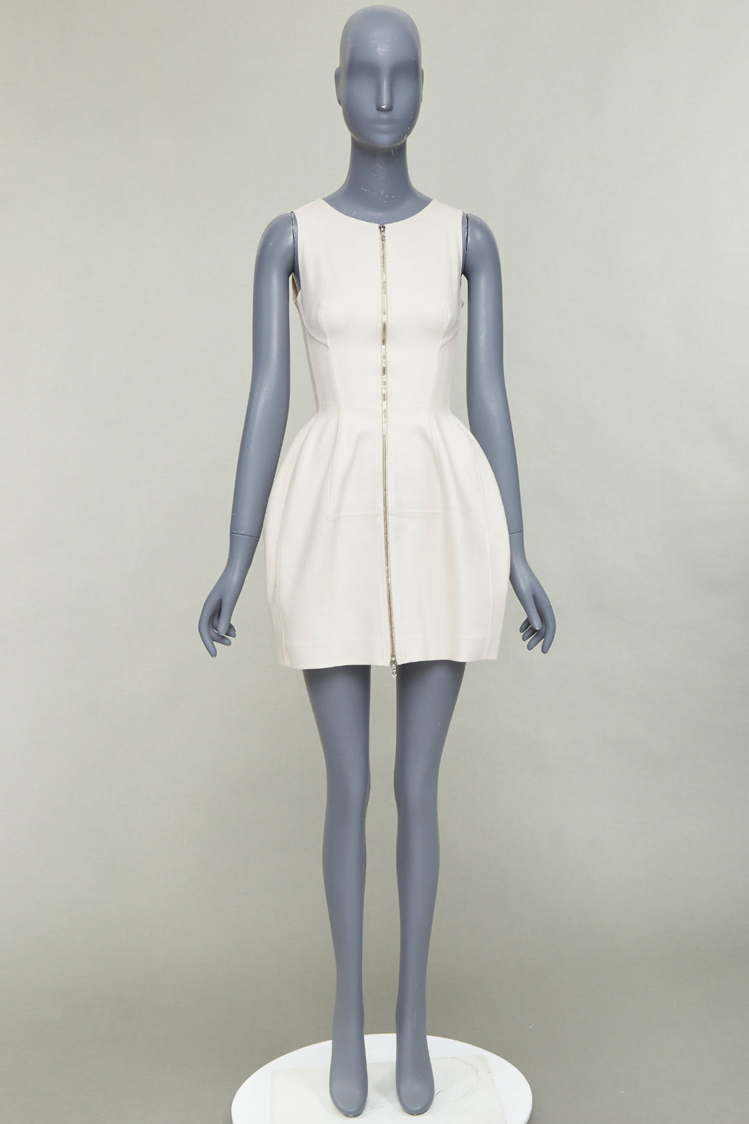 ALAIA ivory cotton 2 way zip front boned  bubble tulip dress FR36 S