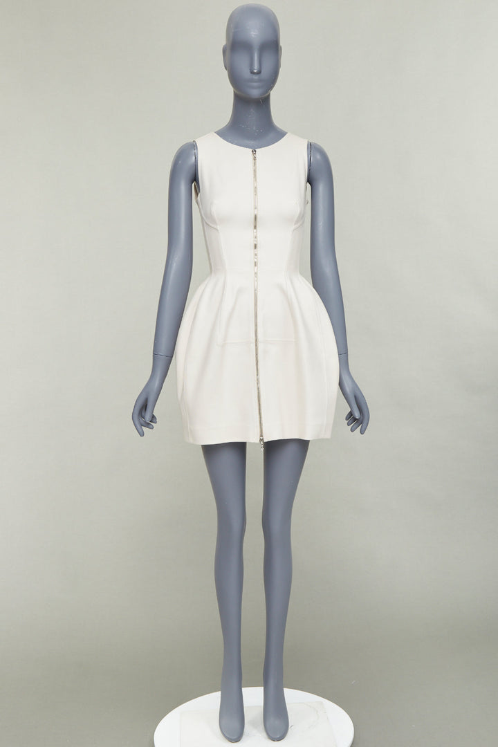 ALAIA ivory cotton 2 way zip front boned  bubble tulip dress FR36 S